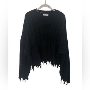 Double Zero Sz M Sweater Women's Black Distressed Cropped Oversized